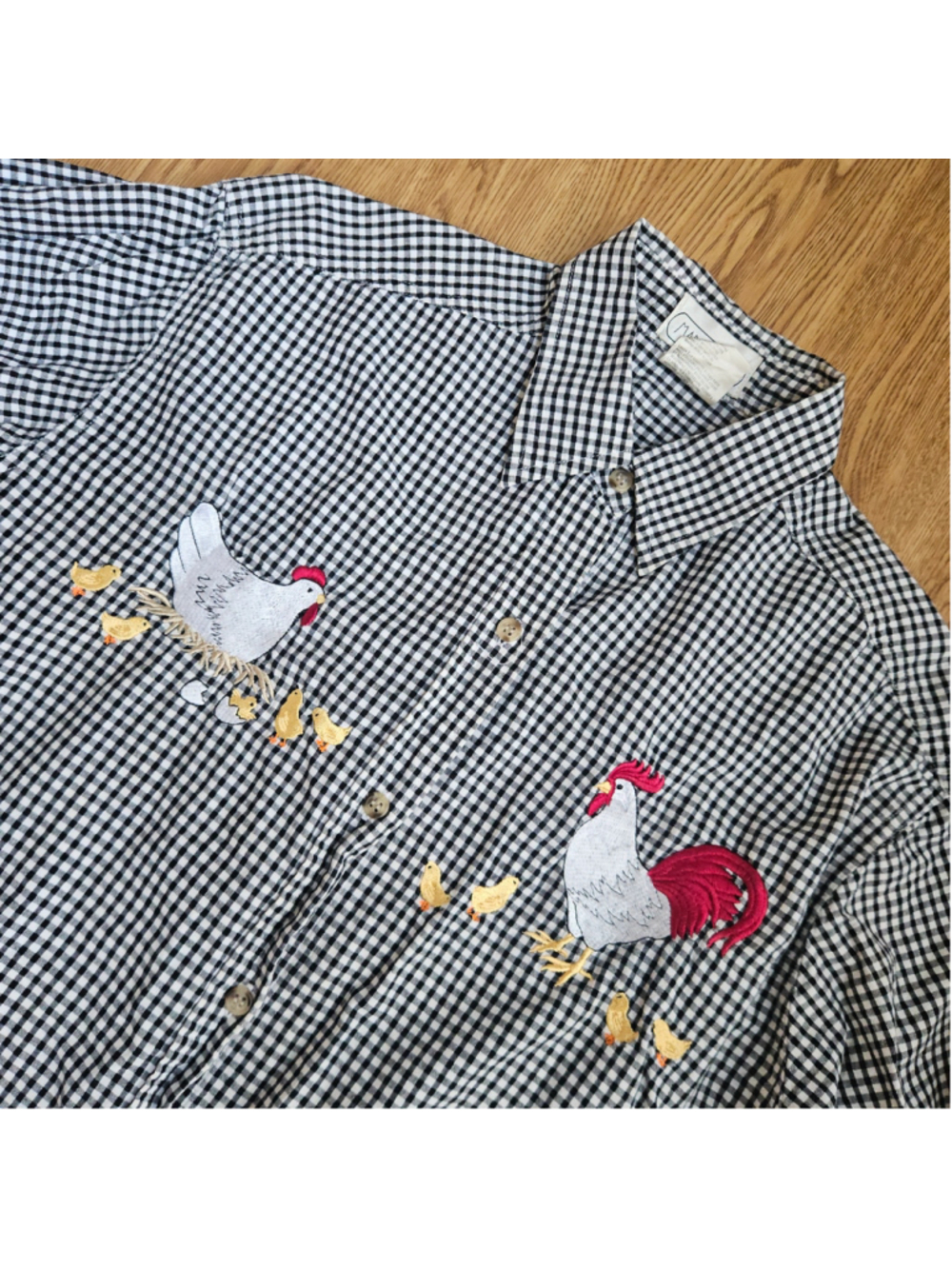 Vintage Mandal Bay Chicken Embroidered Farmcore Plaid Button Up Cottagecore S/M